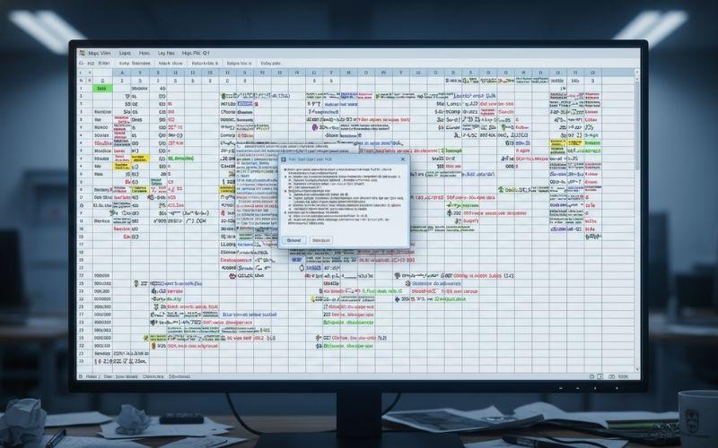 Bảng tính Excel phức tạp, thể hiện sự thủ công và tiềm ẩn rủi ro sai sót Bảng tính Excel phức tạp, thể hiện sự thủ công và tiềm ẩn rủi ro sai sót