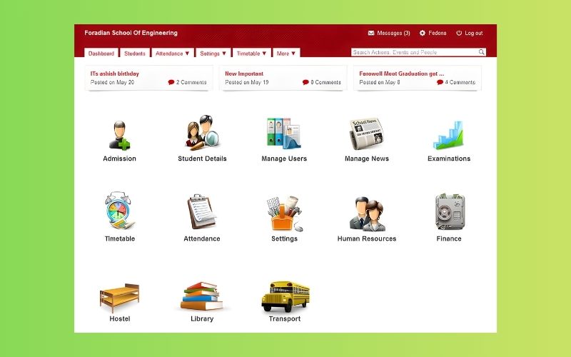 Phần mềm quản lý trung tâm Fedena Phần mềm quản lý trung tâm miễn phí