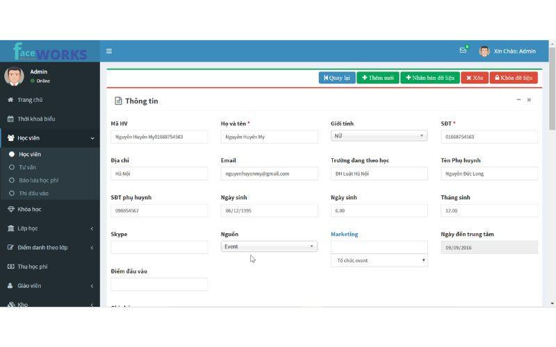 Phần mềm quản lý trung tâm Faceworks Phần mềm quản lý trung tâm Faceworks